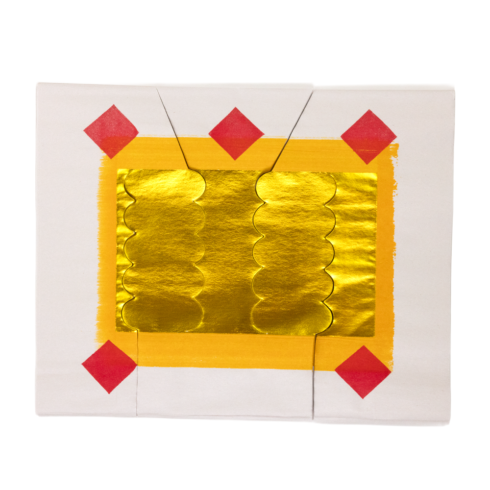 Hmoob Pre-Cut Traditional Gold and Silver Joss Paper Red Diamond - 14" x 10"