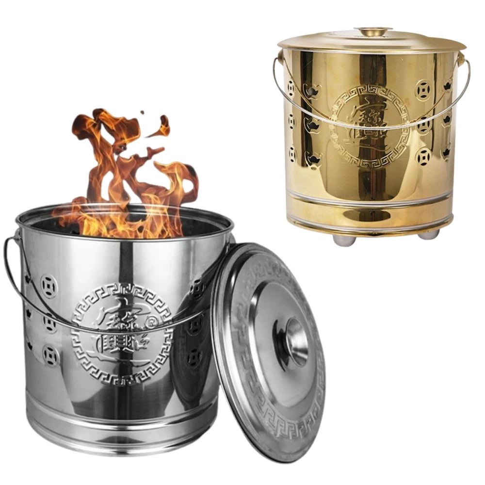 Stainless Steel Joss Paper Burner with Lid - 10.24" x 11.43"