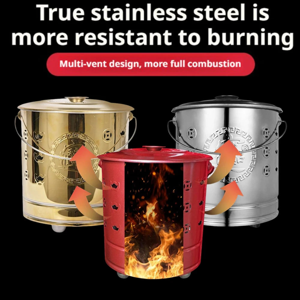 Stainless Steel Joss Paper Burner with Lid - 10.24" x 11.43"