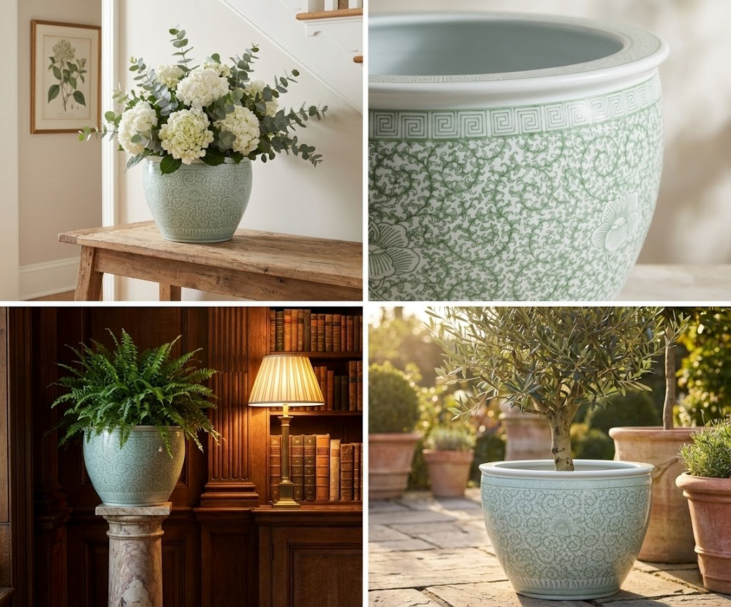 Handmade Green Lotus Ceramic Vase - Emerald Enlightenment