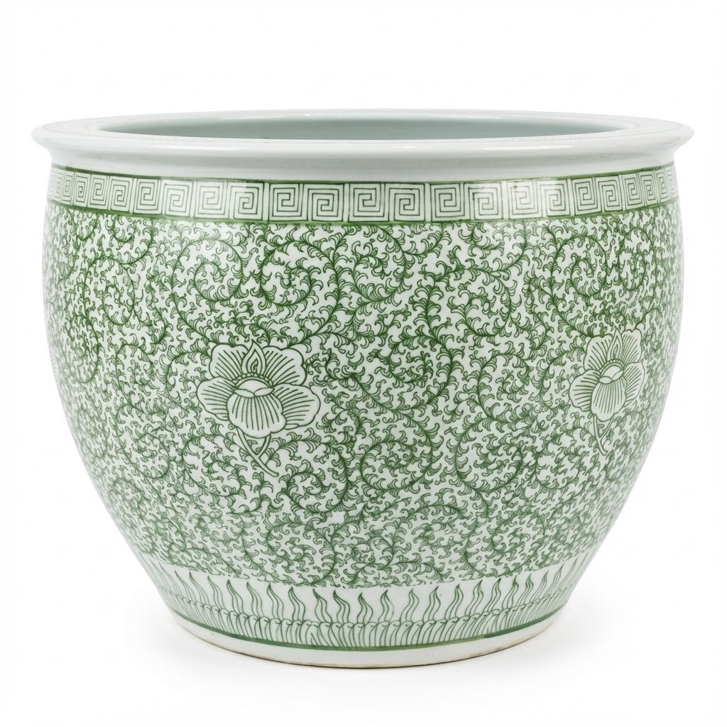 Handmade Green Lotus Ceramic Vase - Emerald Enlightenment