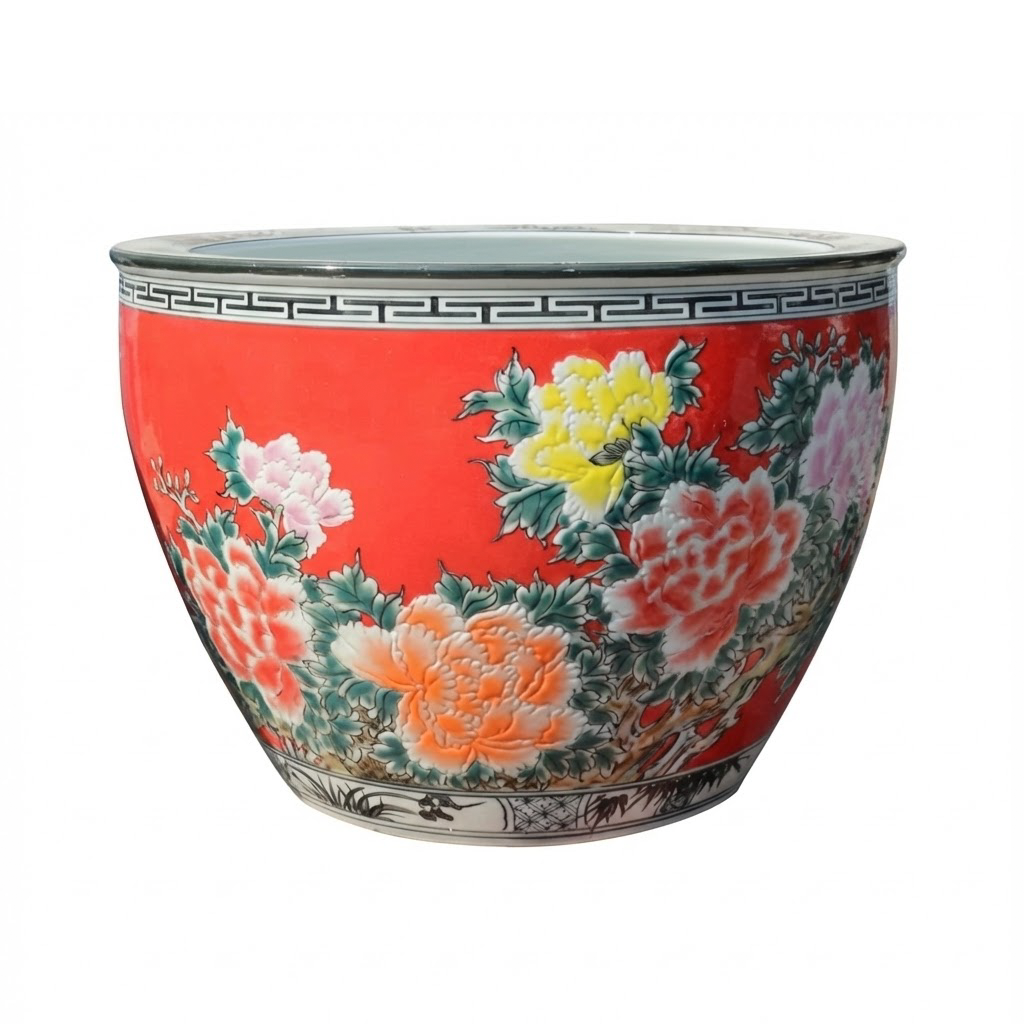 Handmade Traditional Red Ceramic Vase with Peony Motifs – Prosperity in Bloom