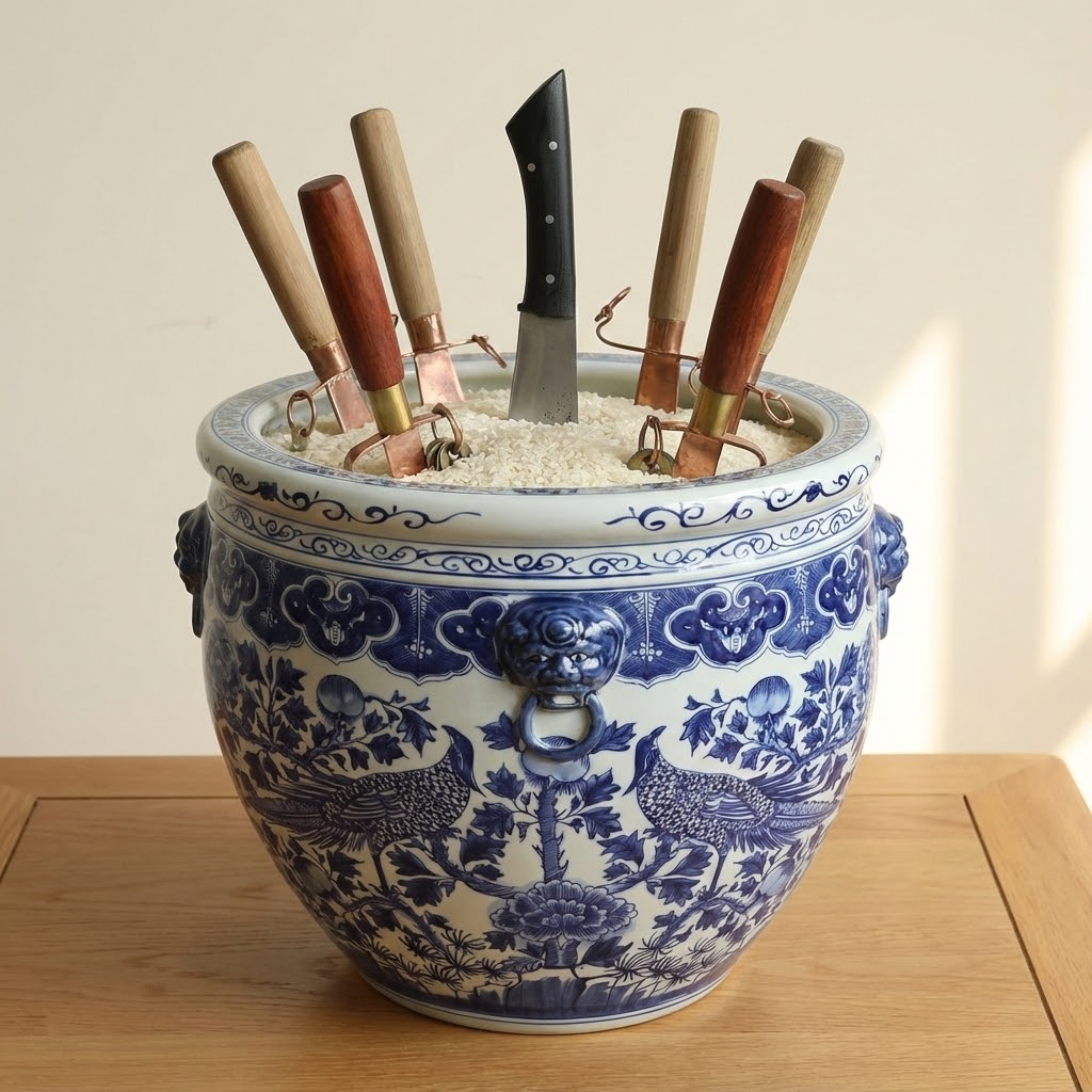 Handcrafted Blue and White Porcelain Vase with Guardian Lions